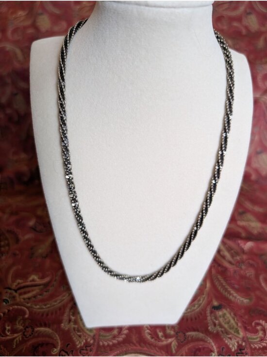 milor Jewelry - Milor Italy Marked Sterling Silver Necklace Twisted Spiral Black Beads Classic